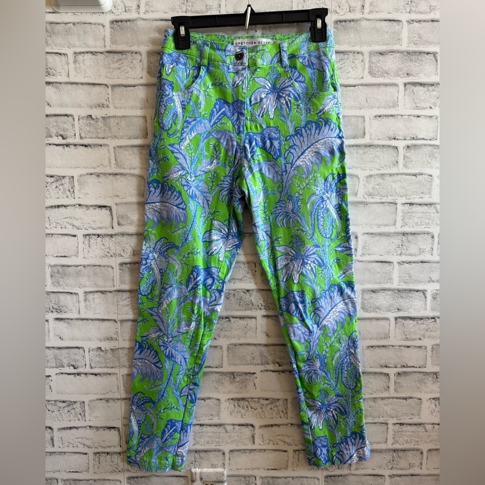 Gretchen Scott blue and green floral cotton/spandex ankle pants XS